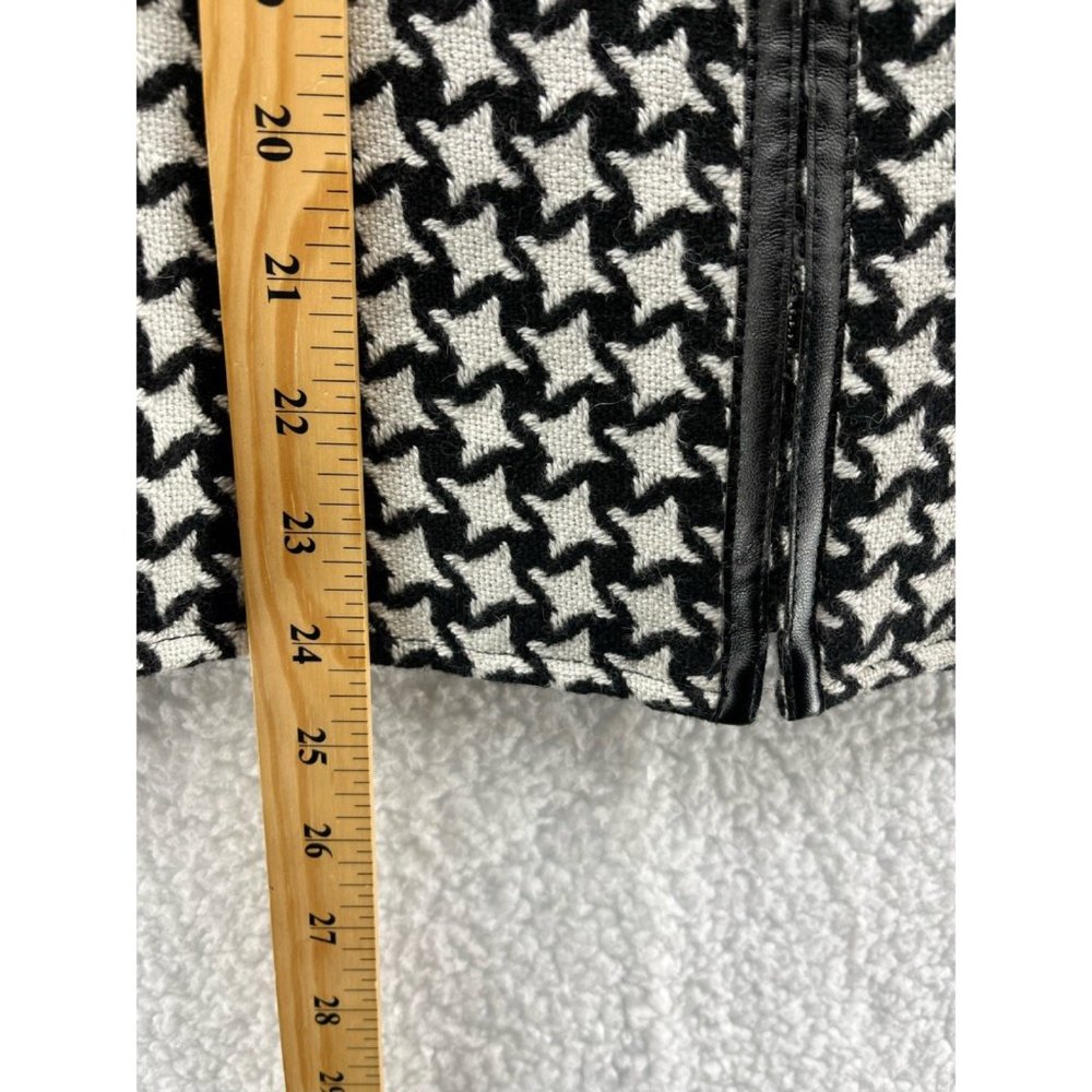 Boutique Essentials Womens Jacket Coat White Black Houndstooth Zip Wool Blend 4 - Picture 5 of 8